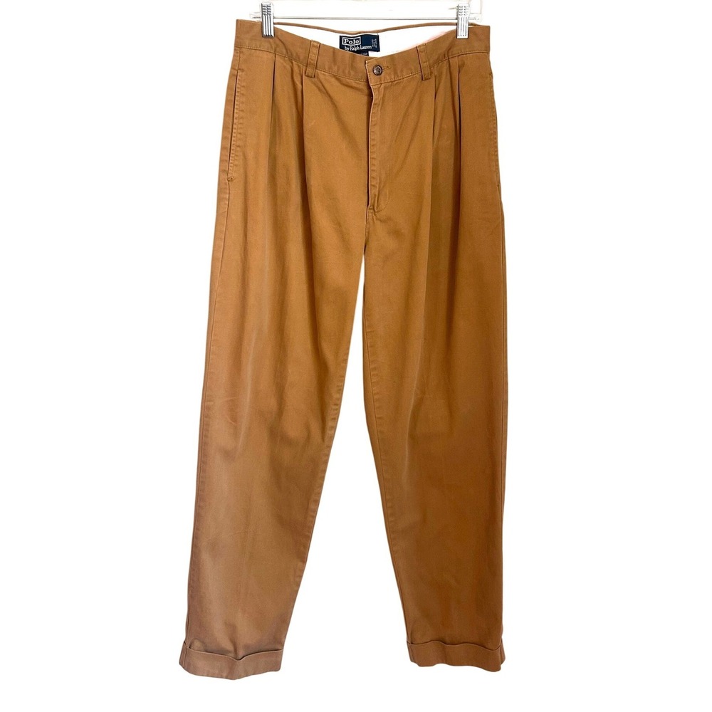 Polo Ralph Lauren Vtg 90s Hammond Pants Double Pleat Cuffed Chino Brown 32x30.5
